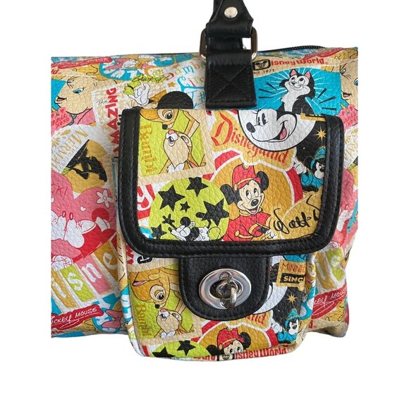 Disney Parks all Over Print Handbag Mickey Minnie Goofy Donald 2 Front Pockets - Picture 4 of 13